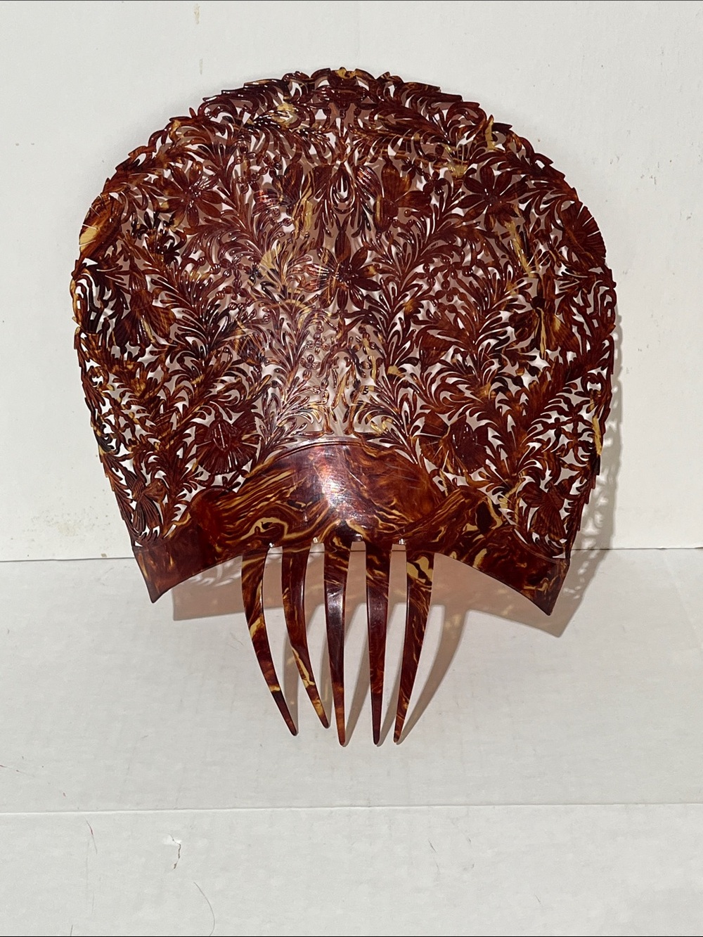 VTG Spanish Peineta Faux Tortoiseshell Ornate Curved Mantilla Hair Comb 11”x12”